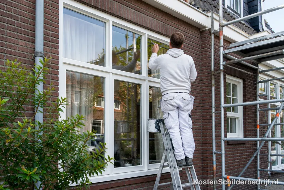 Schilder werkt aan de buitenkant van een woning
