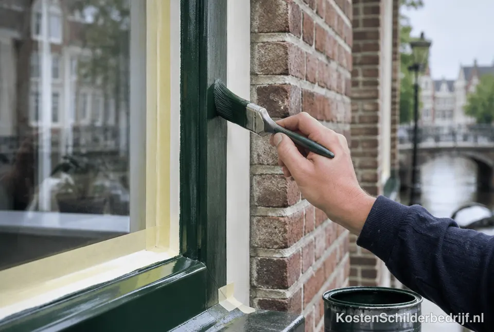 Houten kozijn wordt geschilderd