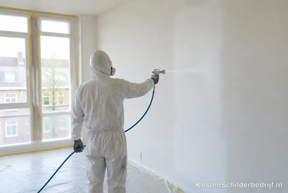 Muur wordt met latex gespoten